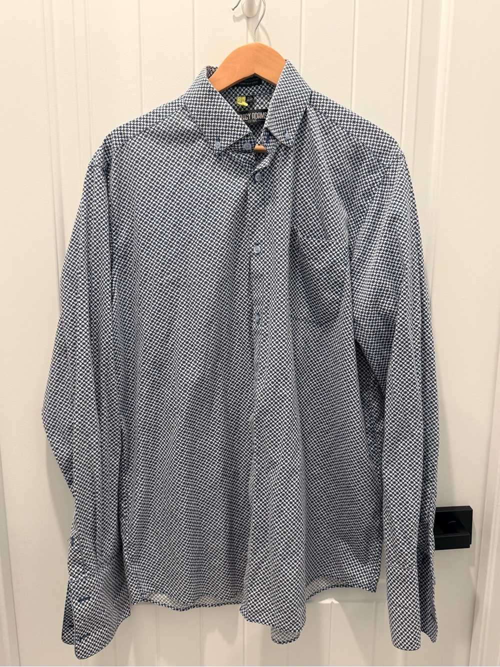 Stacy Adams Navy and White Micro-Pattern Dress Shirt